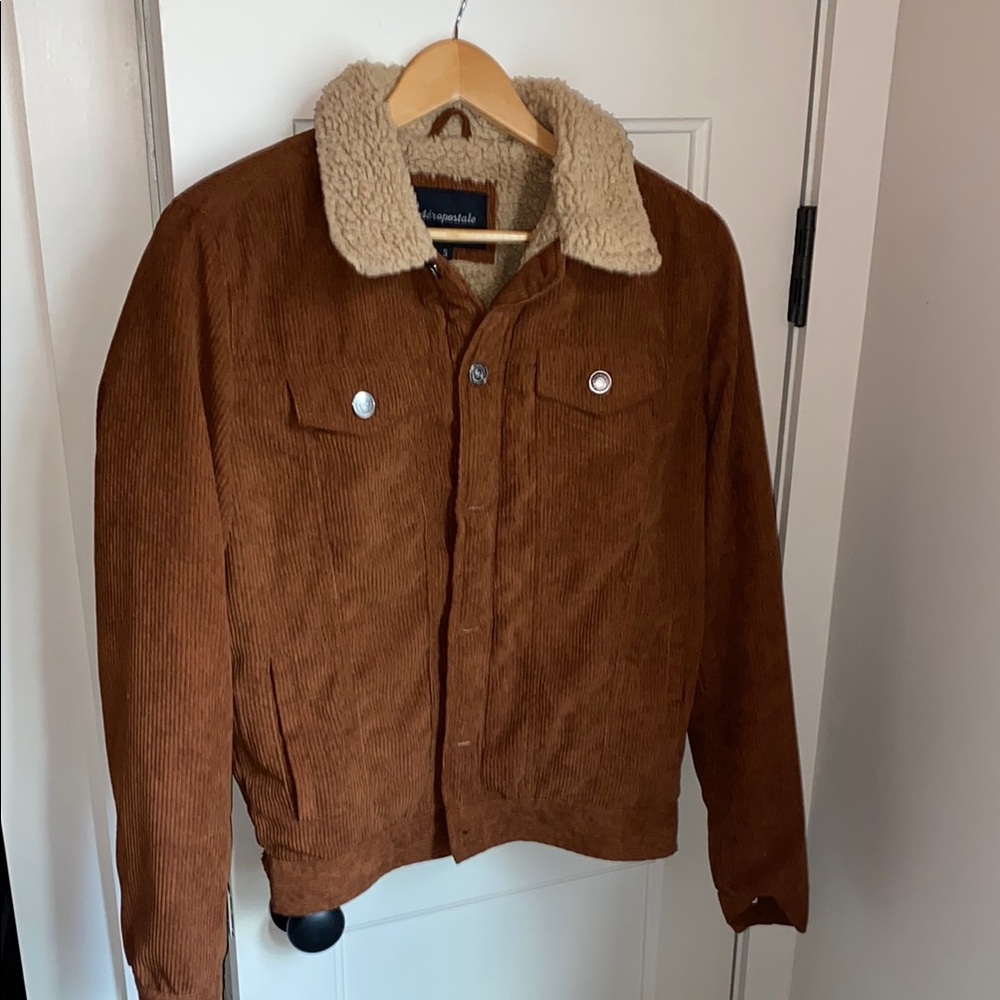 Aeropostale Tan Corduroy Bomber Jacket with Cream Collar